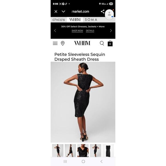 NWOT White House Black Market Sleeveless Sequin Draped Sheath Dress 14 Black - Picture 9 of 11